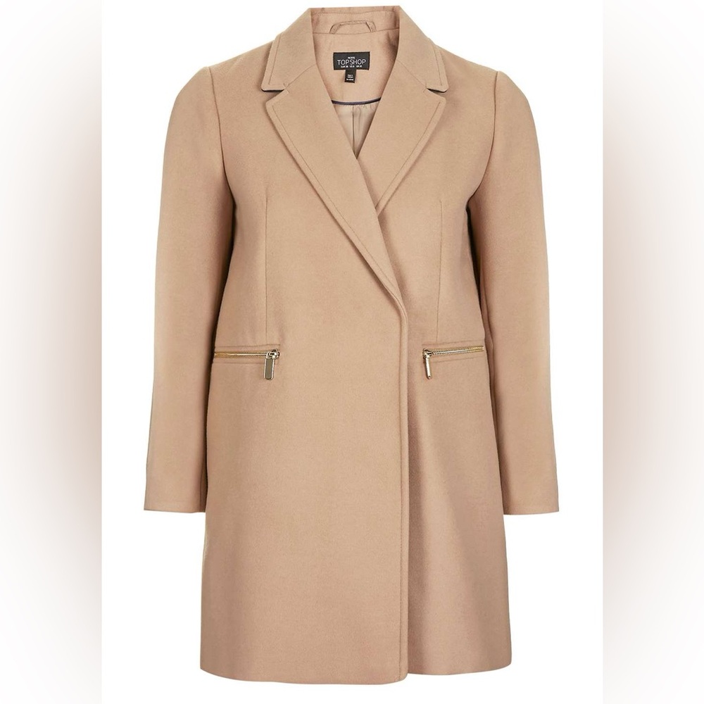 Top Shop Oversized Coat (Tan/Cream) - Picture 3 of 6